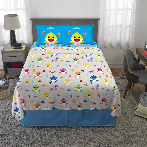 Vista 5 de Franco - Juego de sábanas de microfibra súper suave para niños, tamaño matrimonial, Baby Shark