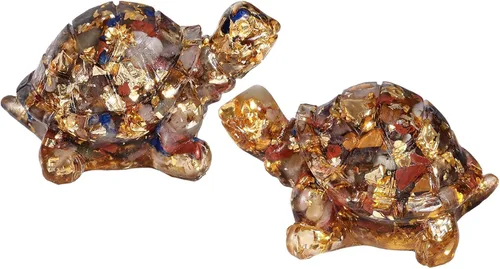 Vista 9 de SUNYIK Paquete de 2 estatuas de tortuga de cristal de orgón, amuleto de tortuga de piedra de Reiki, escultura Fengshui para decoración de oficina