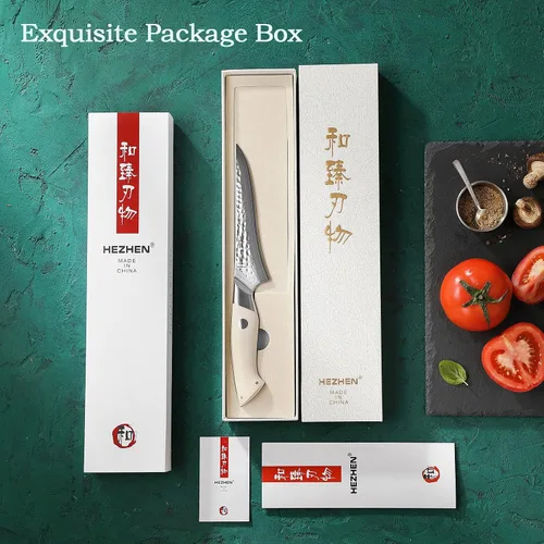 Vista 6 de HEZHEN Cuchillo de deshuesado de acero de Damasco de 6 pulgadas, cuchillo de fileteado para aves de corral y pescado, cuchillos de cocina de hoja