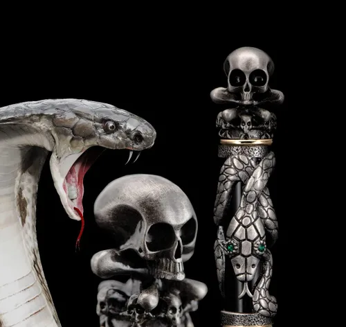 Vista 3 de Jinhao Snake Roller - Bolígrafo de metal, color negro con cabeza de calavera