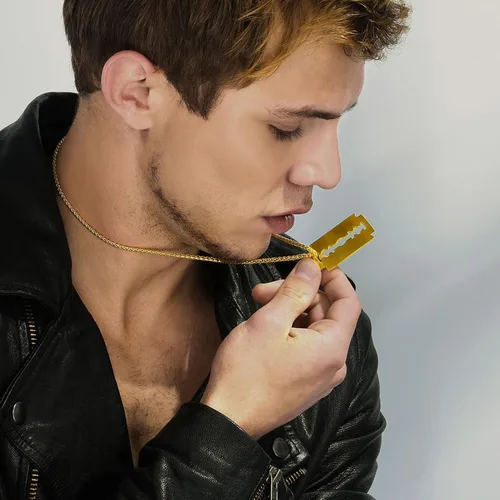 Vista 2 de U7 Punk Necklaces Stainless Steel 18K Gold Plated Large Hip Hop DaggerKnifeSwordSteampunk GearLarge Razor Blade Pendant Necklace for Men Women