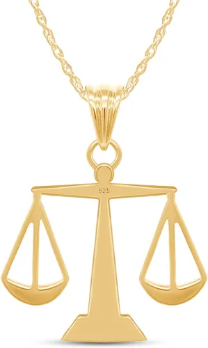 Vista 4 de AFFY Collar con colgante de escamas de justicia de plata de ley 925 de oro de 14 quilates