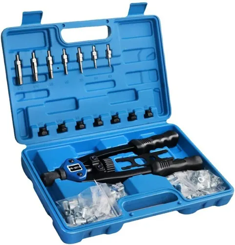 Vista 5 de YWHWXB Herramienta de tuerca de remache, kit de ajuste de tuercas remachadoras de mano de 13 pulgadas, 110 tuercas remachadoras resistentes M3-M12