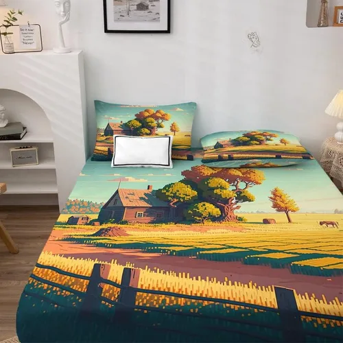 Vista 3 de Farm Sheets tamaño individual – Sábanas de cama de granja de microfibra suave, bolsillo profundo, sábanas y fundas de almohada estampadas sin