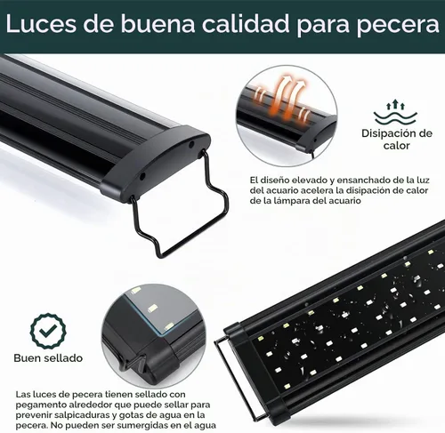 Vista 4 de AQQA Luz de acuario, luces LED de espectro completo para pecera, 12 a 54 pulgadas, ajustable, multicolor, blanco, azul, rojo, verde, con soportes