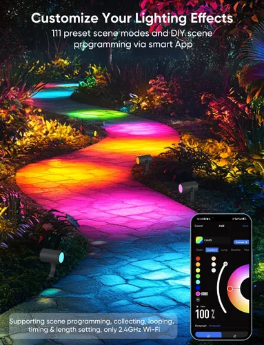Vista 4 de APPECK Foco inteligente para exteriores de 600 lm, RGBCW+IC luces de paisaje que cambian de color, paquete de 2 unidades, iluminación de paisaje
