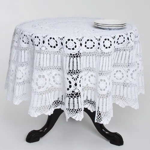 Vista 13 de Fennco Styles - Mantel de algodón hecho a mano con encaje de ganchillo