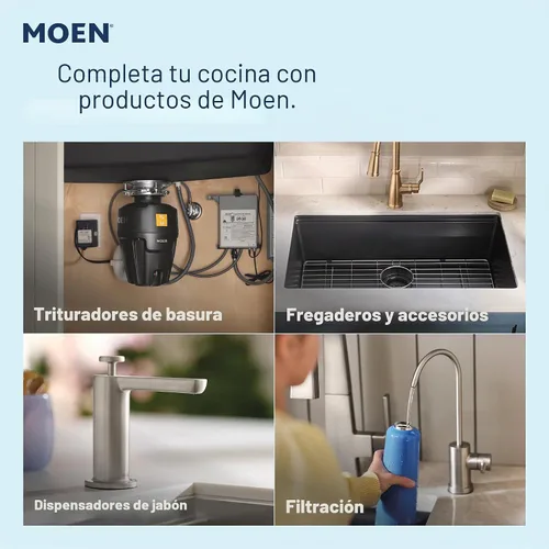 Vista 6 de Moen Wetherly 87999BRB - Grifo de cocina de arco alto de bronce mediterráneo con rociador lateral, 87999BRB
