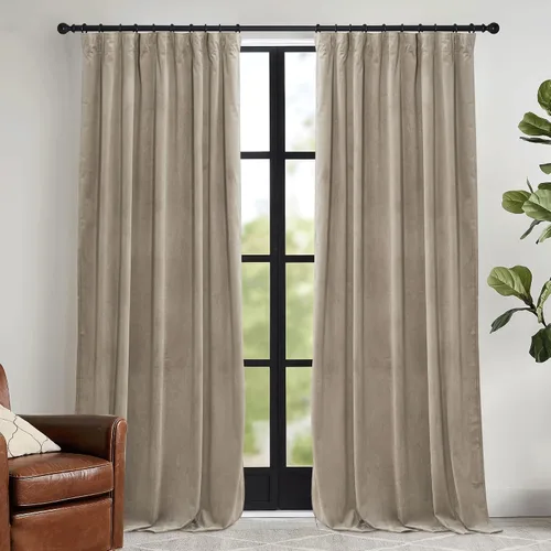 Vista 11 de RYB HOME Cortinas elegantes de terciopelo verde de 63 pulgadas de largo, bloqueo de luz, aislamiento térmico, elegantes cortinas de terciopelo