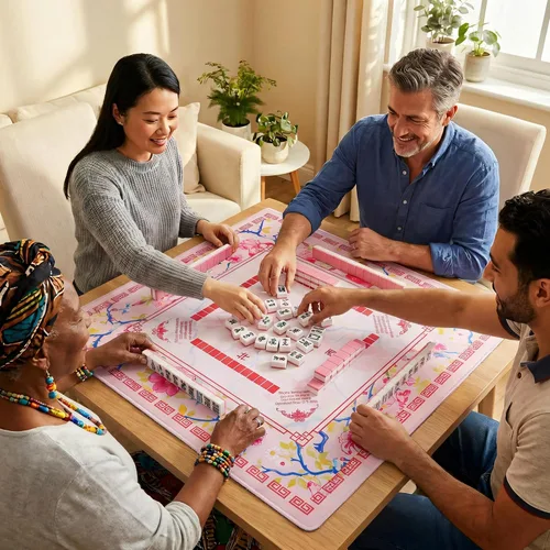 Vista 2 de Tapete Mahjong de 31.5 pulgadas para mesa con dados, tapete Mahjong con Rosa