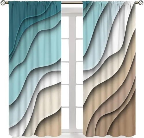 Vista 33 de Cortinas degradadas grises y negras, con textura geométrica moderna abstracta para cocina, dormitorio, sala de estar, juegos de 2 paneles