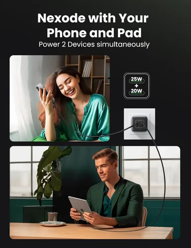 Vista 4 de UGREEN Cargador USB 45W C para iPhone 17, Bloque de Carga de Pared GaN PPS Plegable de 2 Puertos Nexode Soporta Carga Súper Rápida Samsung 2.0
