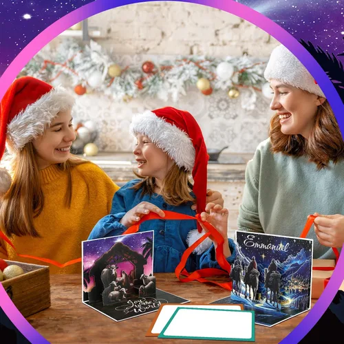 Vista 6 de Spiareal 4 piezas de tarjeta de Navidad emergente con sobres. Tarjetas religiosas 3D emergentes cristianas para Navidad, cumpleaños y suministros