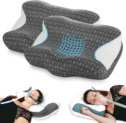 Vista 14 de Elviros Almohada cervical CPAP para el cuello para dormir, almohada ergonómica de altura ajustable para el cuello, almohada de espuma viscoelástica