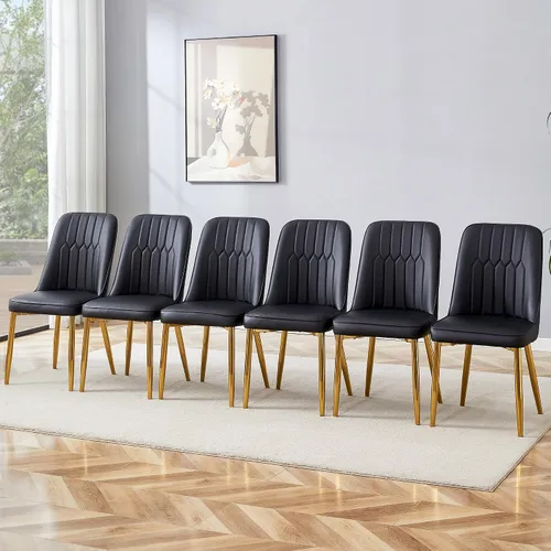 Vista 14 de Juego de 2 sillas de comedor modernas, color negro, sillas de cocina de piel sintética, sillas laterales tapizadas con patas de metal, sillas sin