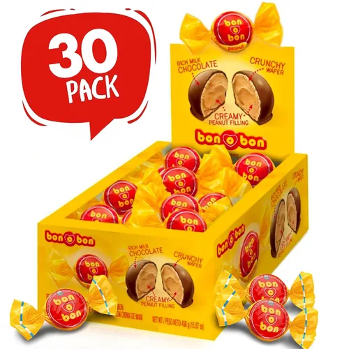 Vista 3 de Bon O Bon Bonbons con Relleno de Crema de Maní y Obleas 450 Grs.