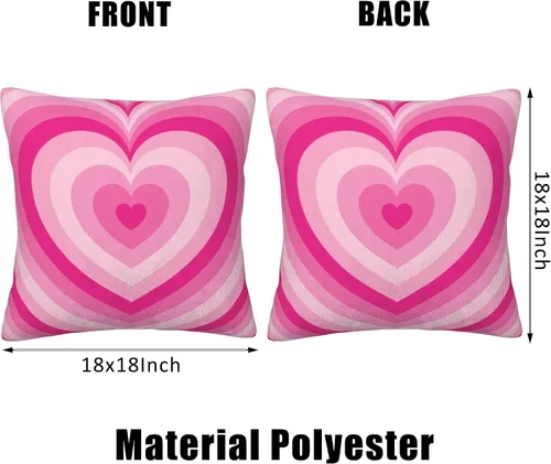 Vista 2 de Juego de 2 fundas de almohada decorativas con forma de corazón rosa de 18 x 18 pulgadas, fundas de almohada cuadradas suaves y decorativas