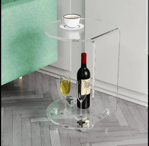 Vista 2 de ONELUX Mesa de sofá lateral redonda de acrílico en forma de C con ruedas, mesa de decoración rodante transparente para sala de estar o dormitorio