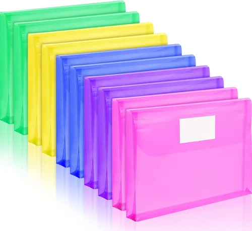 Vista 9 de Forvencer Carpeta de Bolsillo, 4X Capacidad Regular, 5 Paquetes de Carpetas de Plástico Super Pesadas con Cierre Hermético, Carpetas con Bolsillos
