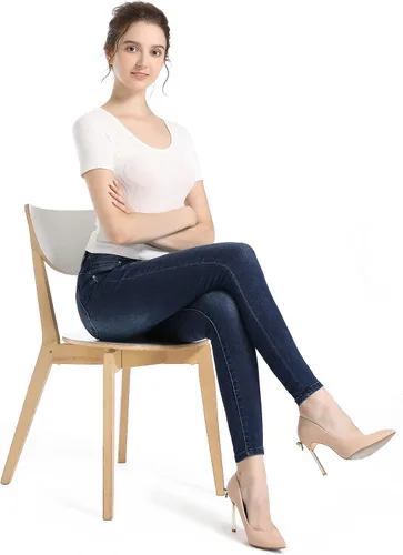 Vista 5 de CJH DREAM Pantalones de mezclilla de algodón con cordón elástico y cordón elástico para mujer, de cintura alta, a la moda, Jeans para mujer