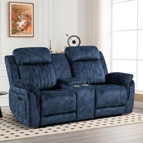 Vista 16 de Sofá reclinable eléctrico con gravedad cero, sillón reclinable eléctrico con reposacabezas ajustable, carga inalámbrica, puertos USB/C, sofá Azul