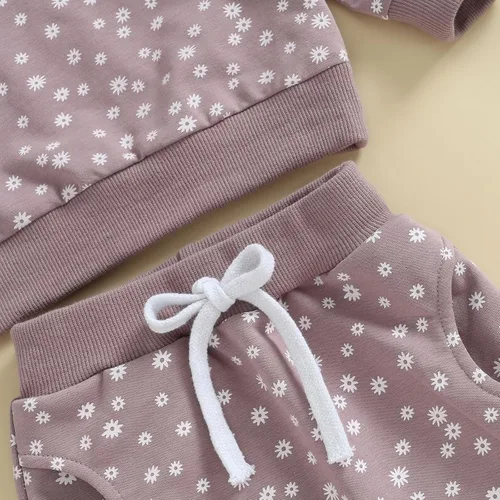 Vista 6 de Ropa para bebé recién nacida, atuendo de margaritas, camiseta de manga larga, pantalones, ropa de otoño e invierno
