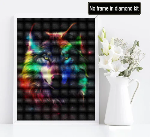 Vista 2 de Diymood Kits de pintura de diamantes 5D para niños y adultos, lobo - Kits de arte de diamantes para niños y adultos coloridos Taladro completo