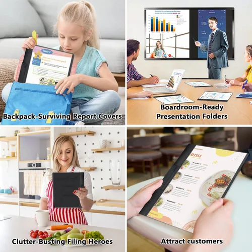 Vista 6 de TOTiyea Paquete de 10 portadas transparentes para informes con clip de columpio, capacidad de 30 hojas, carpeta de archivos con clip oscilante