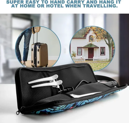 Vista 4 de Beautyflier Funda de viaje universal para rizador, resistente al calor, lona, flor azul