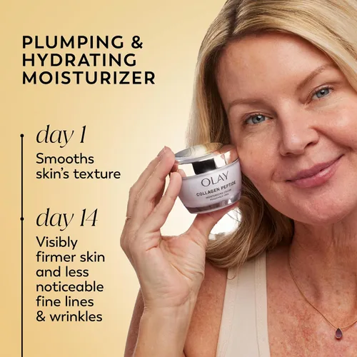 Vista 2 de Olay Regenerista Péptido de colágeno 24 Hidratante de cara con vitamina B3, Fragancia Gratis, 1.7 oz + Látigo Rostro Hidratante Viaje