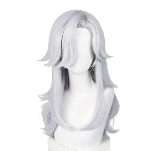 Vista 6 de Arataki Itto - Pelo sintético largo Inazuma liso blanco y rojo de anime, patillas largas, Halloween, carnaval, exposición de cómics, cosplay