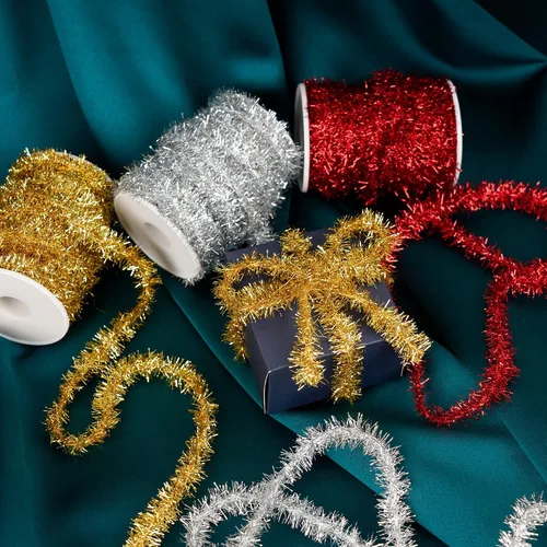 Vista 4 de Guirnalda metálica de oropel con purpurina de 66 pies para decoración de árbol de Navidad, bodas y fiestas de cumpleaños (dorado)