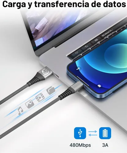 Vista 4 de Cargador para iPhone [certificado Apple MFi] Paquete de 2 cables Lightning de 10 pies de largo, cable de carga rápida de nailon trenzado