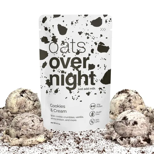 Vista 7 de Oats Overnight Galletas y Crema - Avena durante la noche con 20 g de proteína de suero, batido de proteína de desayuno alto en fibra - Harina