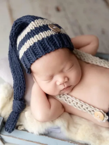 Vista 5 de Vemonllas Lindo disfraz de bebé recién nacido para niños y niñas, accesorios de fotografía, sombrero y pantalones