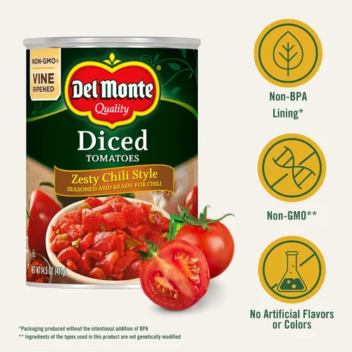 Vista 4 de Del Monte Tomates en cubitos en conserva, estilo chile picante, 14.5 onzas