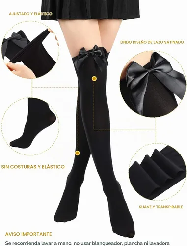 Vista 5 de SATINIOR Calcetines altos hasta la rodilla para mujer Negro