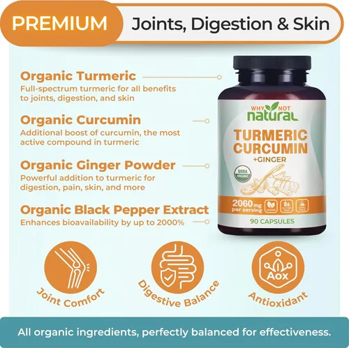 Vista 2 de Suplemento orgánico de curcumina de cúrcuma en cápsulas con jengibre y pimienta negra - Tumeric