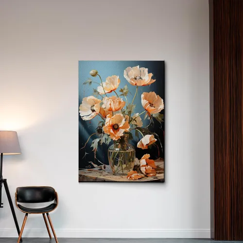 Vista 3 de Delicate Botanical Print, Iceland Poppies in Vase, Floral Oil Painting Print for Nature Wall Art, Wall Art, Art Print