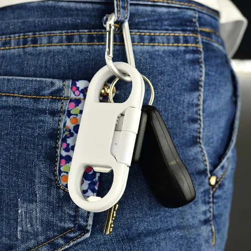 Vista 6 de Cable Lightning para carga de iPhone + llavero + abridor de botellas + mosquetón de aluminio, llavero portátil multifunción con abridor de botellas