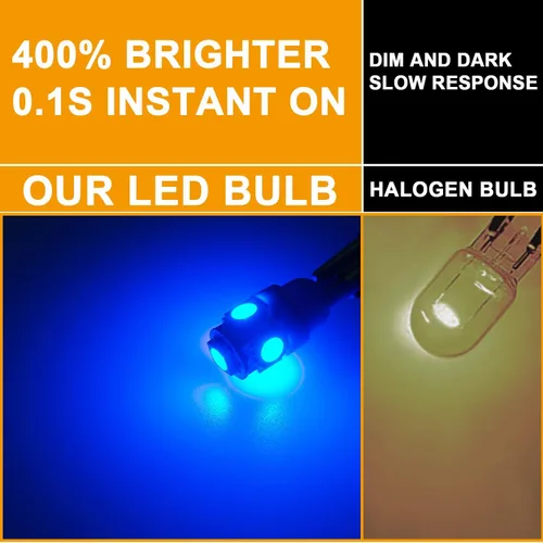 Vista 2 de Bombillas LED T10 azules para salpicadero, panel de instrumentos, calibre 2825 194 W5W, lámpara interior de automóvil con enchufes de bloqueo