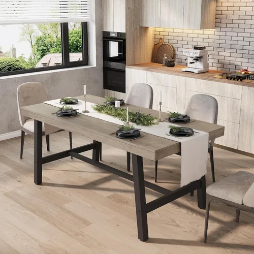 Vista 25 de GarveeHome Mesa de comedor extensible de 63 a 83 pulgadas, mesa de comedor rectangular industrial para 6-8 personas, mesa de cocina expandible