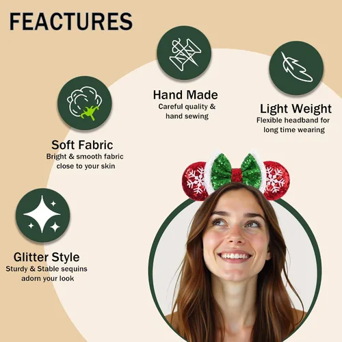 Vista 37 de Diadema de Navidad, orejas de ratón, decoraciones navideñas, sombreros de Navidad