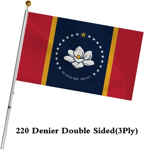 Vista 4 de Bandera del estado de Mississippi de doble cara – Nueva bandera del estado de Mississippi de 3 x 5 pies para interiores y exteriores, poliéster 220D