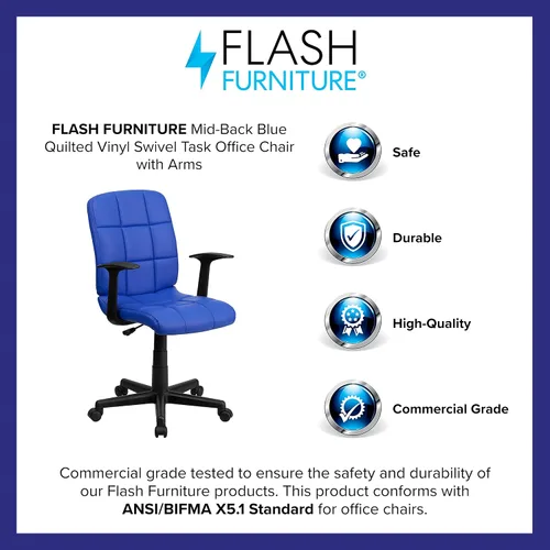 Vista 10 de Flash Furniture - Silla giratoria de respaldo medio de vinilo, acolchada, color negro