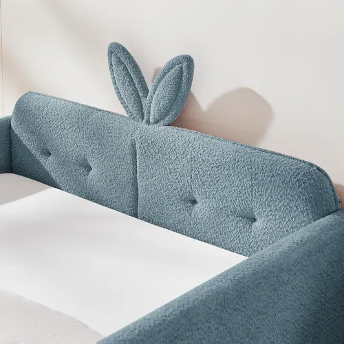 Vista 7 de Cama de suelo tapizada de tamaño matrimonial con valla y bolsillos, cama de Cama de suelo tapizada de tamaño matrimonial con listones y cabecero