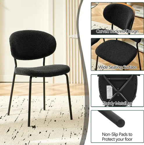 Vista 6 de Homedot Juego de 2 sillas de comedor tapizadas negras, modernas sillas de cocina de mediados de siglo tapizadas con cojín acolchado para comedor
