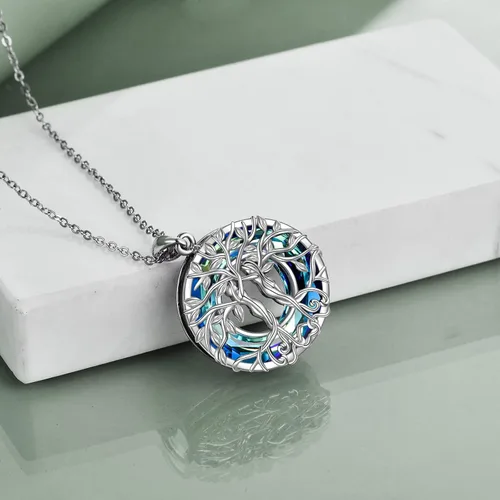 Vista 3 de ONEFINITY Collar de árbol de la vida para mujer, plata de ley, concha de abulón, cristal de árbol de la vida, collar con colgante de árbol