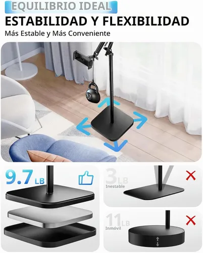 Vista 3 de UBeesize Soporte para Tablet para Cama y Piso, Soporte Ajustable para iPad de Servicio Pesado de 9.7 LB, Giratorio de 360°, Brazo Extensible