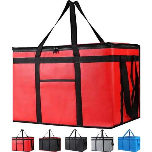 Vista 9 de Bodaon Bolsa de entrega de pizza aislada, 20" x 20" x 8" bolsas calentadoras de pizza para mantener caliente, bolsa aislada para entrega de Negro